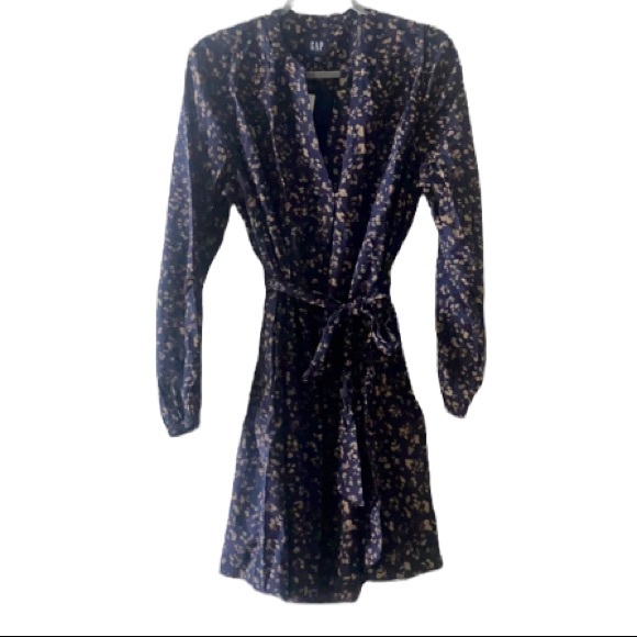 Gap navy blue and tan splattered split neck waist tie midi dress, XL - Picture 6 of 6